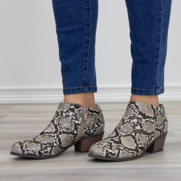 Python Snake Print Low Cut Ankle Booties - Picture 4 of 9